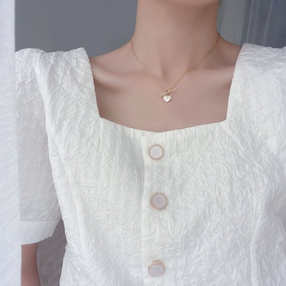 NEW 14K Gold Plated Love Heart Diamond Cupid Arrow Bar Circle Toggle Necklace - Picture 4 of 13